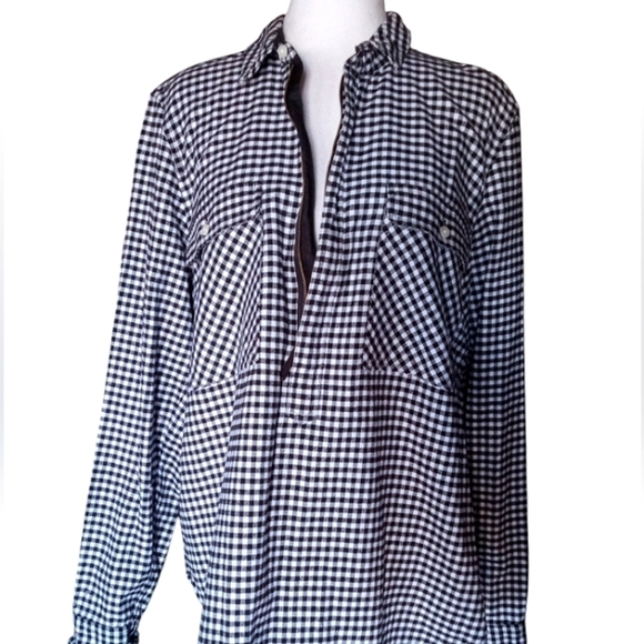 J. Crew Black & White Gingham 1/2 Zip 100% Cotton Shacket Pockets Size Large - Picture 7 of 10